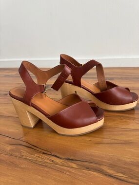 Sezane Brown Leather Block Heel Sandals